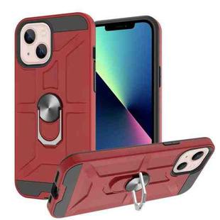 For iPhone 13 War-god Armor TPU + PC Shockproof Magnetic Protective Case with Ring Holder(Red)