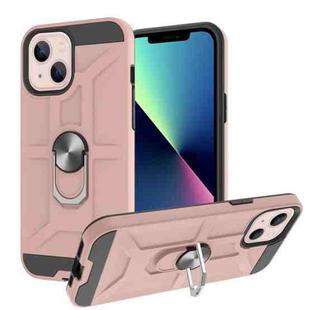For iPhone 13 War-god Armor TPU + PC Shockproof Magnetic Protective Case with Ring Holder(Rose Gold)