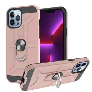 For iPhone 13 Pro War-god Armor TPU + PC Shockproof Magnetic Protective Case with Ring Holder (Rose Gold)
