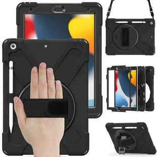 For iPad 10.2 2021 / 2020 / 2019 Silicone + PC Protective Case with Holder & Shoulder Strap(Black)