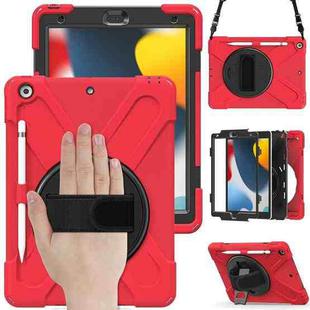 For iPad 10.2 2021 / 2020 / 2019 Silicone + PC Protective Case with Holder & Shoulder Strap(Red)