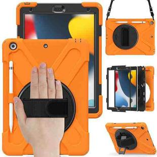 For iPad 10.2 2021 / 2020 / 2019 Silicone + PC Protective Case with Holder & Shoulder Strap(Orange)