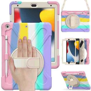 For iPad 10.2 2021 / 2020 / 2019 Silicone + PC Protective Case with Holder & Shoulder Strap(Colorful Pink)