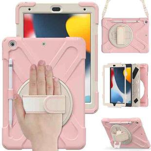 For iPad 10.2 2021 / 2020 / 2019 Silicone + PC Protective Case with Holder & Shoulder Strap(Cherry Blossom Pink)