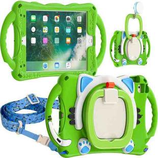 Cute Cat King Kids Shockproof Silicone Tablet Case with Holder & Shoulder Strap & Handle For iPad mini 2019 / 4 / 3 / 2 / 1(Green)