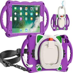 Cute Cat King Kids Shockproof Silicone Tablet Case with Holder & Shoulder Strap & Handle For iPad mini 2019 / 4 / 3 / 2 / 1(Purple)