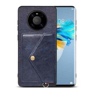 For Huawei Mate 40 Pro Litchi Texture Silicone + PC + PU Leather Back Cover Shockproof Case with Card Slot(Blue)