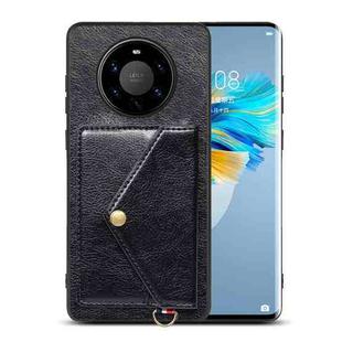For Huawei Mate 40 Pro+ Litchi Texture Silicone + PC + PU Leather Back Cover Shockproof Case with Card Slot(Black)