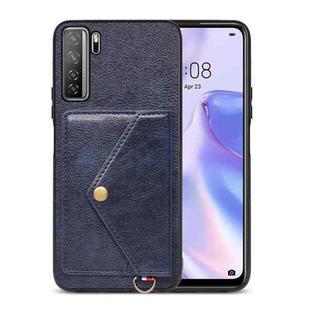 For Huawei nova 7 SE Litchi Texture Silicone + PC + PU Leather Back Cover Shockproof Case with Card Slot(Blue)
