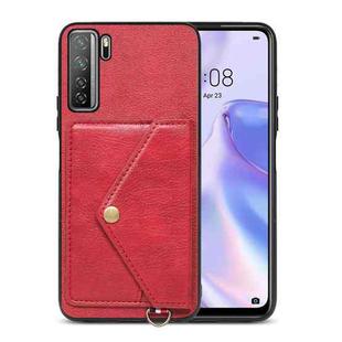For Huawei nova 7 SE Litchi Texture Silicone + PC + PU Leather Back Cover Shockproof Case with Card Slot(Red)