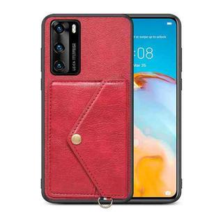 For Huawei P40 Litchi Texture Silicone + PC + PU Leather Back Cover Shockproof Case with Card Slot(Red)
