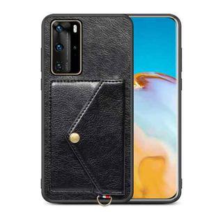 For Huawei P40 Pro Litchi Texture Silicone + PC + PU Leather Back Cover Shockproof Case with Card Slot(Black)