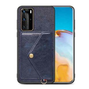 For Huawei P40 Pro Litchi Texture Silicone + PC + PU Leather Back Cover Shockproof Case with Card Slot(Blue)