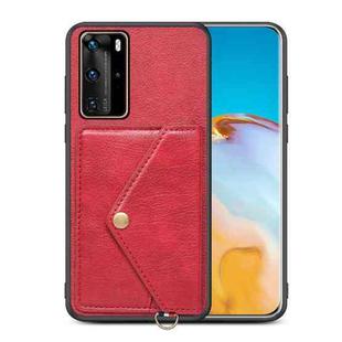 For Huawei P40 Pro Litchi Texture Silicone + PC + PU Leather Back Cover Shockproof Case with Card Slot(Red)