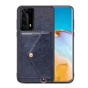 For Huawei P40 Pro+ Litchi Texture Silicone + PC + PU Leather Back Cover Shockproof Case with Card Slot(Blue)