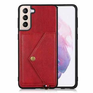 For Samsung Galaxy S21 5G Litchi Texture Silicone + PC + PU Leather Back Cover Shockproof Case with Card Slot(Red)