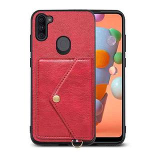 For Samsung Galaxy A11 / M11 Litchi Texture Silicone + PC + PU Leather Back Cover Shockproof Case with Card Slot(Red)