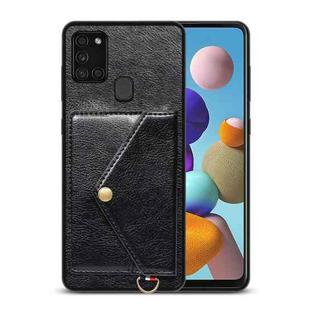 For Samsung Galaxy A21s EU Version Litchi Texture Silicone + PC + PU Leather Back Cover Shockproof Case with Card Slot(Black)