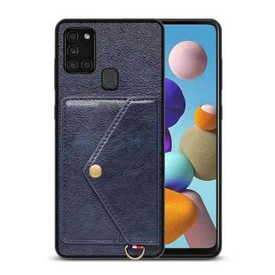 For Samsung Galaxy A21s EU Version Litchi Texture Silicone + PC + PU Leather Back Cover Shockproof Case with Card Slot(Blue)
