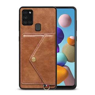 For Samsung Galaxy A21s EU Version Litchi Texture Silicone + PC + PU Leather Back Cover Shockproof Case with Card Slot(Brown)