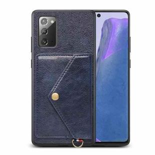 For Samsung Galaxy Note20 Litchi Texture Silicone + PC + PU Leather Back Cover Shockproof Case with Card Slot(Blue)