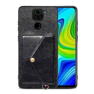 For Xiaomi Redmi Note 9 Litchi Texture Silicone + PC + PU Leather Back Cover Shockproof Case with Card Slot(Black)