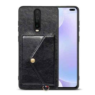 For Xiaomi Redmi K30 Litchi Texture Silicone + PC + PU Leather Back Cover Shockproof Case with Card Slot(Black)