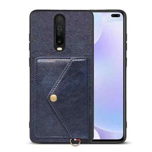 For Xiaomi Redmi K30 Litchi Texture Silicone + PC + PU Leather Back Cover Shockproof Case with Card Slot(Blue)