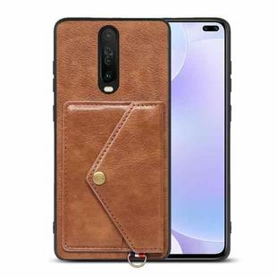 For Xiaomi Redmi K30 Litchi Texture Silicone + PC + PU Leather Back Cover Shockproof Case with Card Slot(Brown)