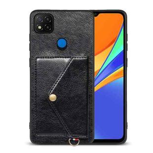 For Xiaomi Redmi 9C Litchi Texture Silicone + PC + PU Leather Back Cover Shockproof Case with Card Slot(Black)