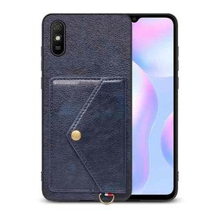 For Xiaomi Redmi 9A Litchi Texture Silicone + PC + PU Leather Back Cover Shockproof Case with Card Slot(Blue)