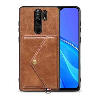 For Xiaomi Redmi 9 Litchi Texture Silicone + PC + PU Leather Back Cover Shockproof Case with Card Slot(Brown)