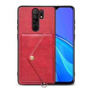 For Xiaomi Redmi 9 Litchi Texture Silicone + PC + PU Leather Back Cover Shockproof Case with Card Slot(Red)