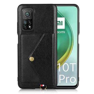 For Xiaomi Mi 10T Pro 5G Litchi Texture Silicone + PC + PU Leather Back Cover Shockproof Case with Card Slot(Black)