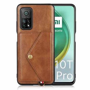 For Xiaomi Mi 10T Pro 5G Litchi Texture Silicone + PC + PU Leather Back Cover Shockproof Case with Card Slot(Brown)