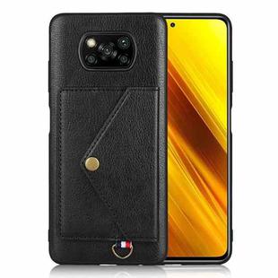 For Xiaomi Poco X3 NFC Litchi Texture Silicone + PC + PU Leather Back Cover Shockproof Case with Card Slot(Black)