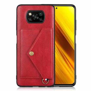 For Xiaomi Poco X3 NFC Litchi Texture Silicone + PC + PU Leather Back Cover Shockproof Case with Card Slot(Red)