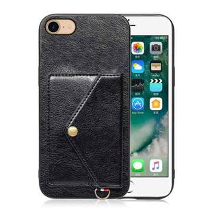 For iPhone SE 2022 / SE 2020 / 8 / 7 Litchi Texture Silicone + PC + PU Leather Back Cover Shockproof Case with Card Slot(Black)
