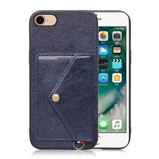 For iPhone SE 2022 / SE 2020 / 8 / 7 Litchi Texture Silicone + PC + PU Leather Back Cover Shockproof Case with Card Slot(Blue)