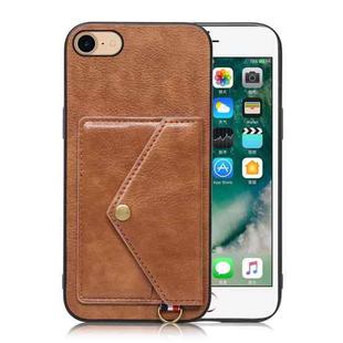 For iPhone SE 2022 / SE 2020 / 8 / 7 Litchi Texture Silicone + PC + PU Leather Back Cover Shockproof Case with Card Slot(Brown)