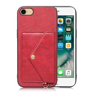 For iPhone SE 2022 / SE 2020 / 8 / 7 Litchi Texture Silicone + PC + PU Leather Back Cover Shockproof Case with Card Slot(Red)