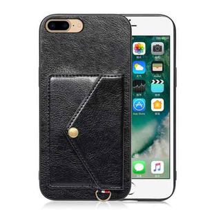Litchi Texture Silicone + PC + PU Leather Back Cover Shockproof Case with Card Slot For iPhone 8 Plus / 7 Plus(Black)