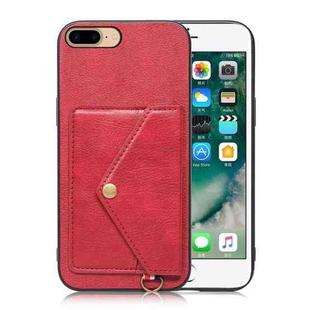 Litchi Texture Silicone + PC + PU Leather Back Cover Shockproof Case with Card Slot For iPhone 8 Plus / 7 Plus(Red)