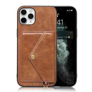 Litchi Texture Silicone + PC + PU Leather Back Cover Shockproof Case with Card Slot For iPhone 11 Pro(Brown)