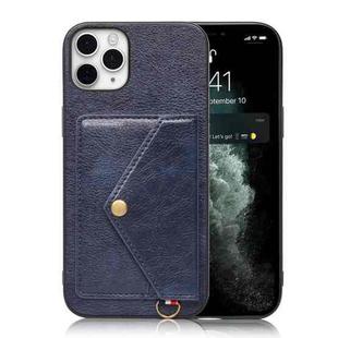 Litchi Texture Silicone + PC + PU Leather Back Cover Shockproof Case with Card Slot For iPhone 11 Pro Max(Blue)