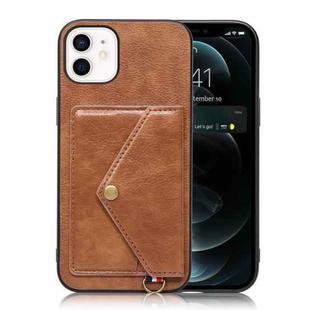 Litchi Texture Silicone + PC + PU Leather Back Cover Shockproof Case with Card Slot For iPhone 12 / 12 Pro(Brown)