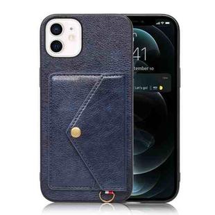 Litchi Texture Silicone + PC + PU Leather Back Cover Shockproof Case with Card Slot For iPhone 12 mini(Blue)