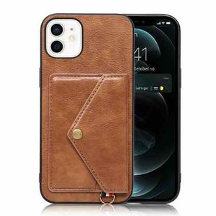 Litchi Texture Silicone + PC + PU Leather Back Cover Shockproof Case with Card Slot For iPhone 12 mini(Brown)