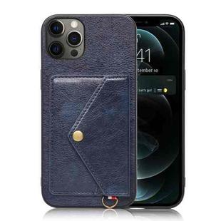 Litchi Texture Silicone + PC + PU Leather Back Cover Shockproof Case with Card Slot For iPhone 12 Pro Max(Blue)