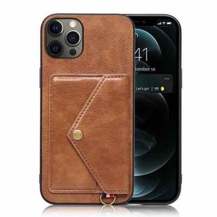 Litchi Texture Silicone + PC + PU Leather Back Cover Shockproof Case with Card Slot For iPhone 12 Pro Max(Brown)